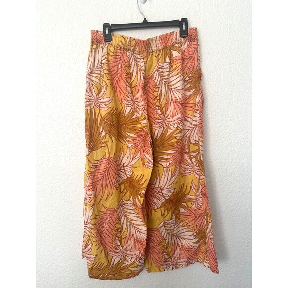 Tahari Pants - Tahari 100% Linen Pull On Elastic Waist Pockets Palm Branch Print Pants Large